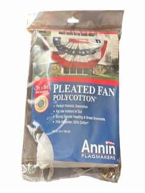 Annin Pleated Patriotic Fan  3’ x 6’ NWT